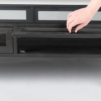 Mercana - Arelius 42"L Rectangular Glass-Top Black-Brown Wood w/ Black Metal Base Display Coffee Table - 69746 view 7