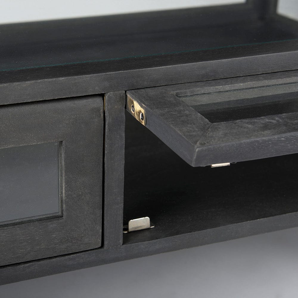 Mercana - Arelius 42"L Rectangular Glass-Top Black-Brown Wood w/ Black Metal Base Display Coffee Table - 69746 view 8