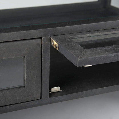 Mercana - Arelius 42"L Rectangular Glass-Top Black-Brown Wood w/ Black Metal Base Display Coffee Table - 69746 view 8