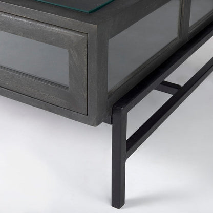 Mercana - Arelius 42"L Rectangular Glass-Top Black-Brown Wood w/ Black Metal Base Display Coffee Table - 69746 view 10