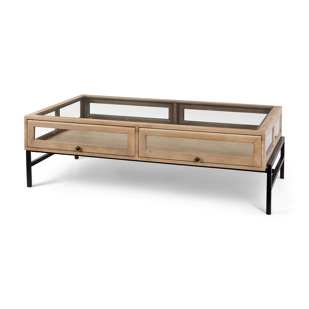 Mercana - Arelius 42"L Rectangular Light Brown Wood w/ Black Metal Base Display Coffee Table - 69748 view 1