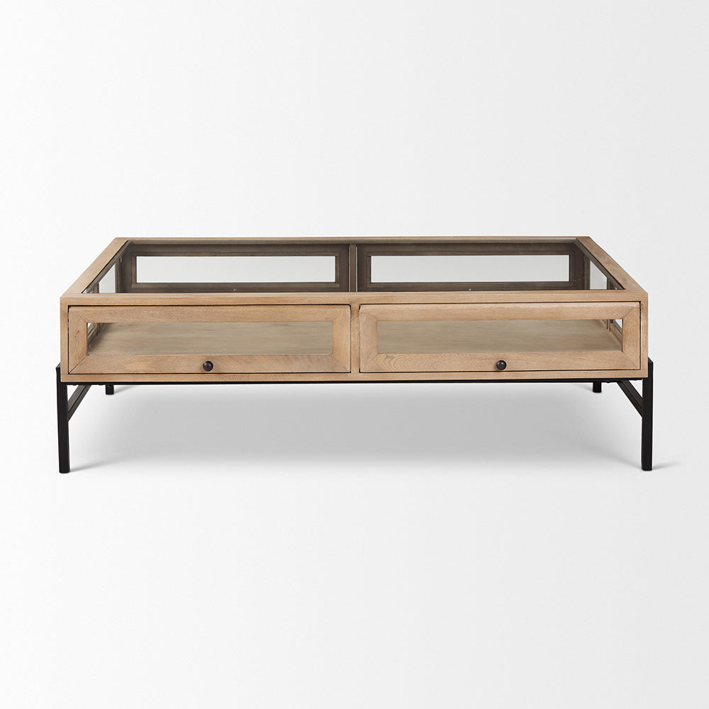 Mercana - Arelius 42"L Rectangular Light Brown Wood w/ Black Metal Base Display Coffee Table - 69748 view 2