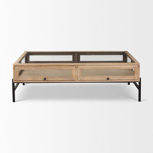 Mercana - Arelius 42"L Rectangular Light Brown Wood w/ Black Metal Base Display Coffee Table - 69748 view 2
