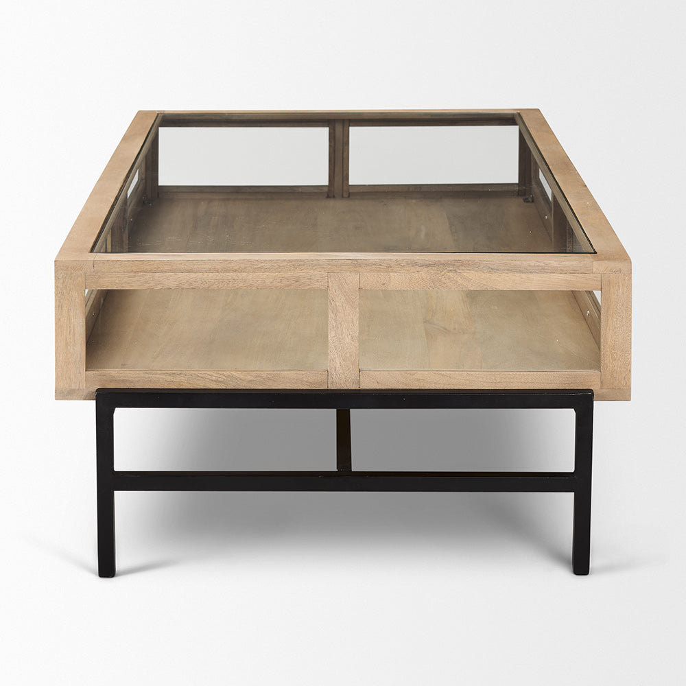 Mercana - Arelius 42"L Rectangular Light Brown Wood w/ Black Metal Base Display Coffee Table - 69748 view 3