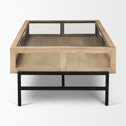 Mercana - Arelius 42"L Rectangular Light Brown Wood w/ Black Metal Base Display Coffee Table - 69748 view 3