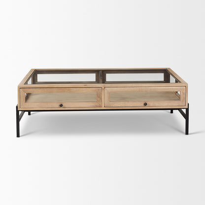 Mercana - Arelius 42"L Rectangular Light Brown Wood w/ Black Metal Base Display Coffee Table - 69748 view 4