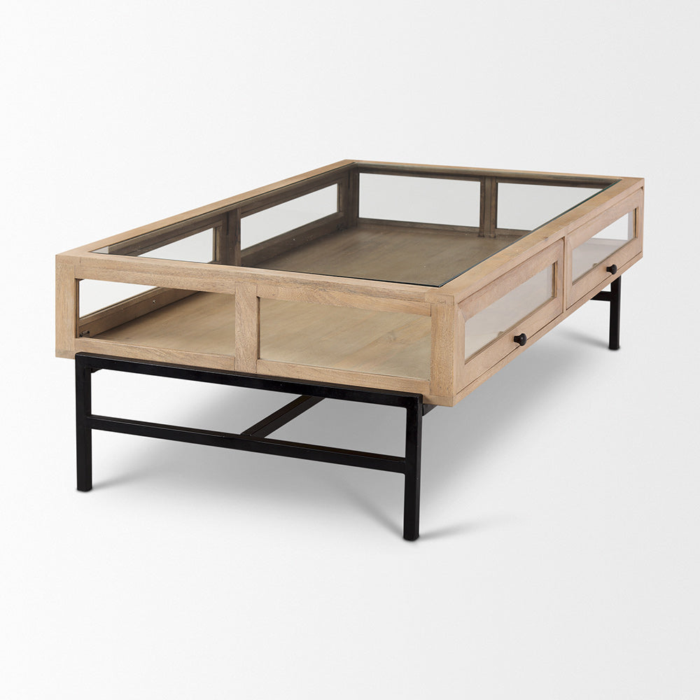 Mercana - Arelius 42"L Rectangular Light Brown Wood w/ Black Metal Base Display Coffee Table - 69748 view 5