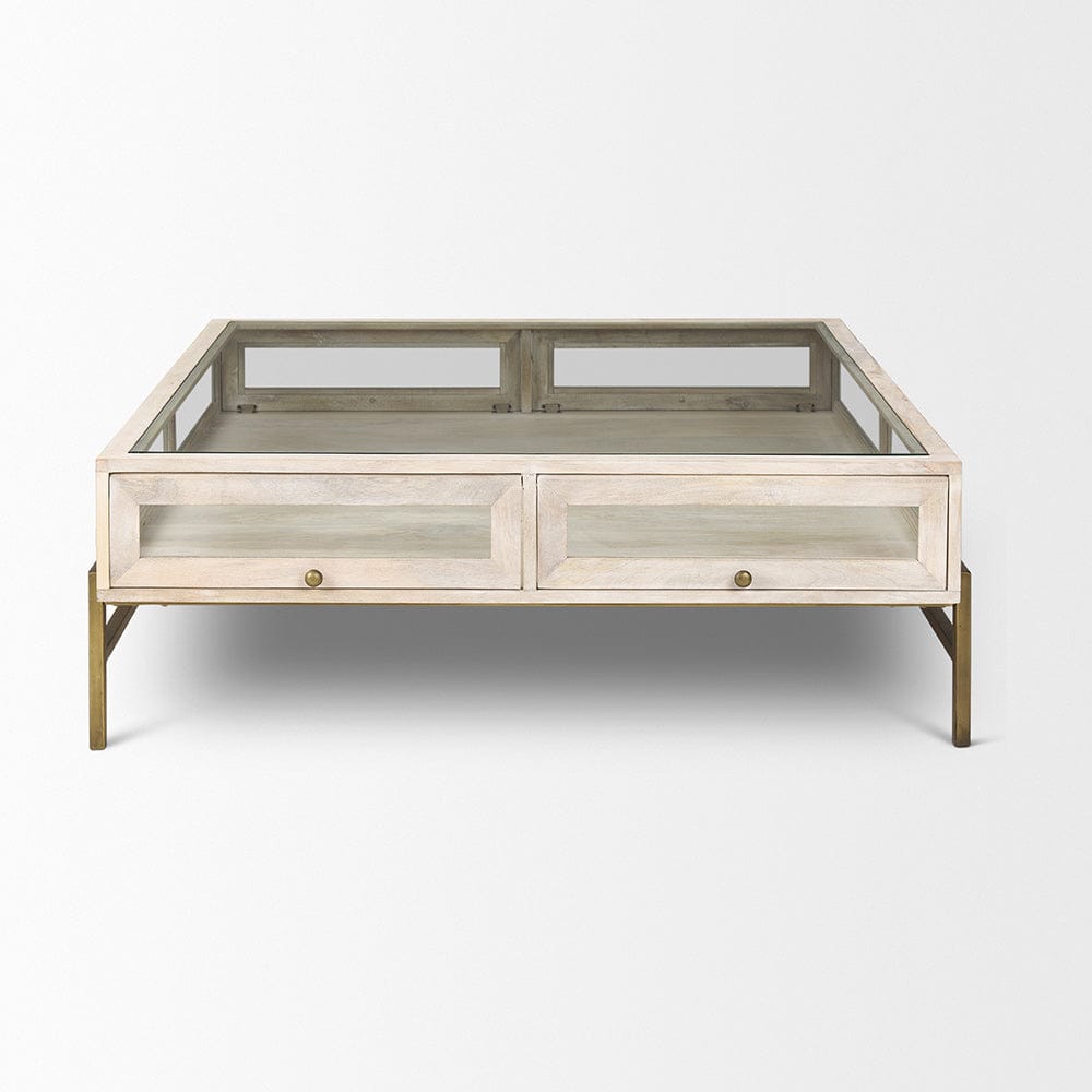 Mercana - Arelius 42L x 42W x 15H White Wood W/ Gold Metal Base Square Display Coffee Table - 69298_CLOSEOUT view 2