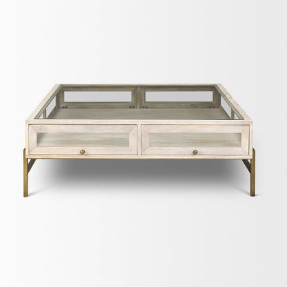 Mercana - Arelius 42L x 42W x 15H White Wood W/ Gold Metal Base Square Display Coffee Table - 69298_CLOSEOUT view 2