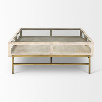 Mercana - Arelius 42L x 42W x 15H White Wood W/ Gold Metal Base Square Display Coffee Table - 69298_CLOSEOUT view 3