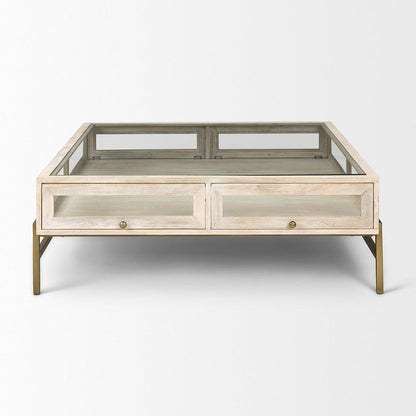 Mercana - Arelius 42L x 42W x 15H White Wood W/ Gold Metal Base Square Display Coffee Table - 69298_CLOSEOUT view 4