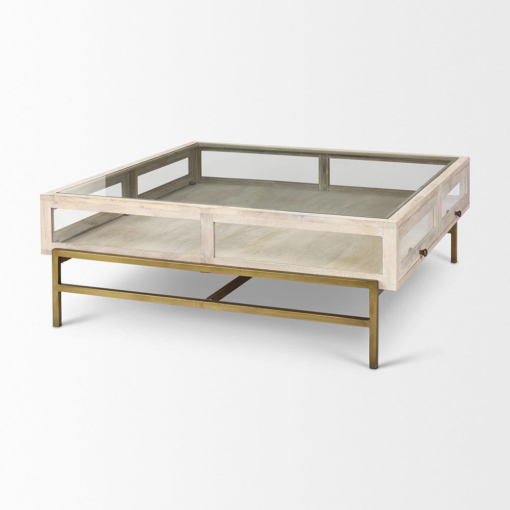 Mercana - Arelius 42L x 42W x 15H White Wood W/ Gold Metal Base Square Display Coffee Table - 69298_CLOSEOUT view 5