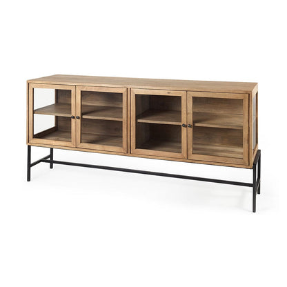 Mercana - Arelius 70L x 18W x 32H Light Brown Wood, Black Metal Base w/ 4 Glass Cabinet Doors Sideboard - 69227 view 1