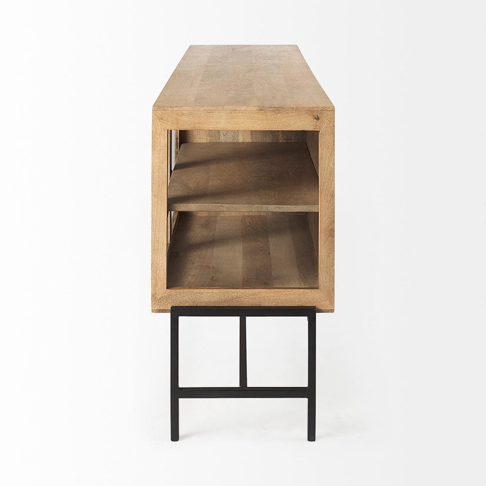Mercana - Arelius 70L x 18W x 32H Light Brown Wood, Black Metal Base w/ 4 Glass Cabinet Doors Sideboard - 69227 view 3