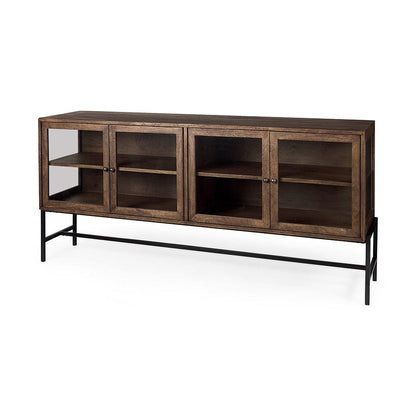 Mercana - Arelius 70L x 18W x 32H Medium Brown, Black Metal Base w/ 4 Glass Door Cabinets Sideboard - 69293 view 1