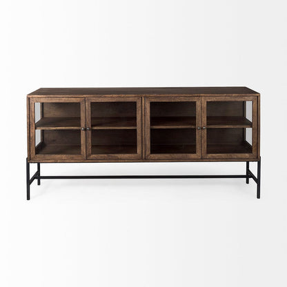Mercana - Arelius 70L x 18W x 32H Medium Brown, Black Metal Base w/ 4 Glass Door Cabinets Sideboard - 69293 view 2