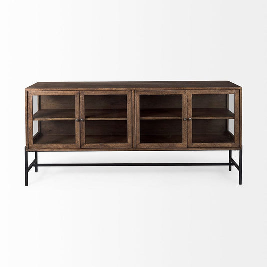 Mercana - Arelius 70L x 18W x 32H Medium Brown, Black Metal Base w/ 4 Glass Door Cabinets Sideboard - 69293 view 2