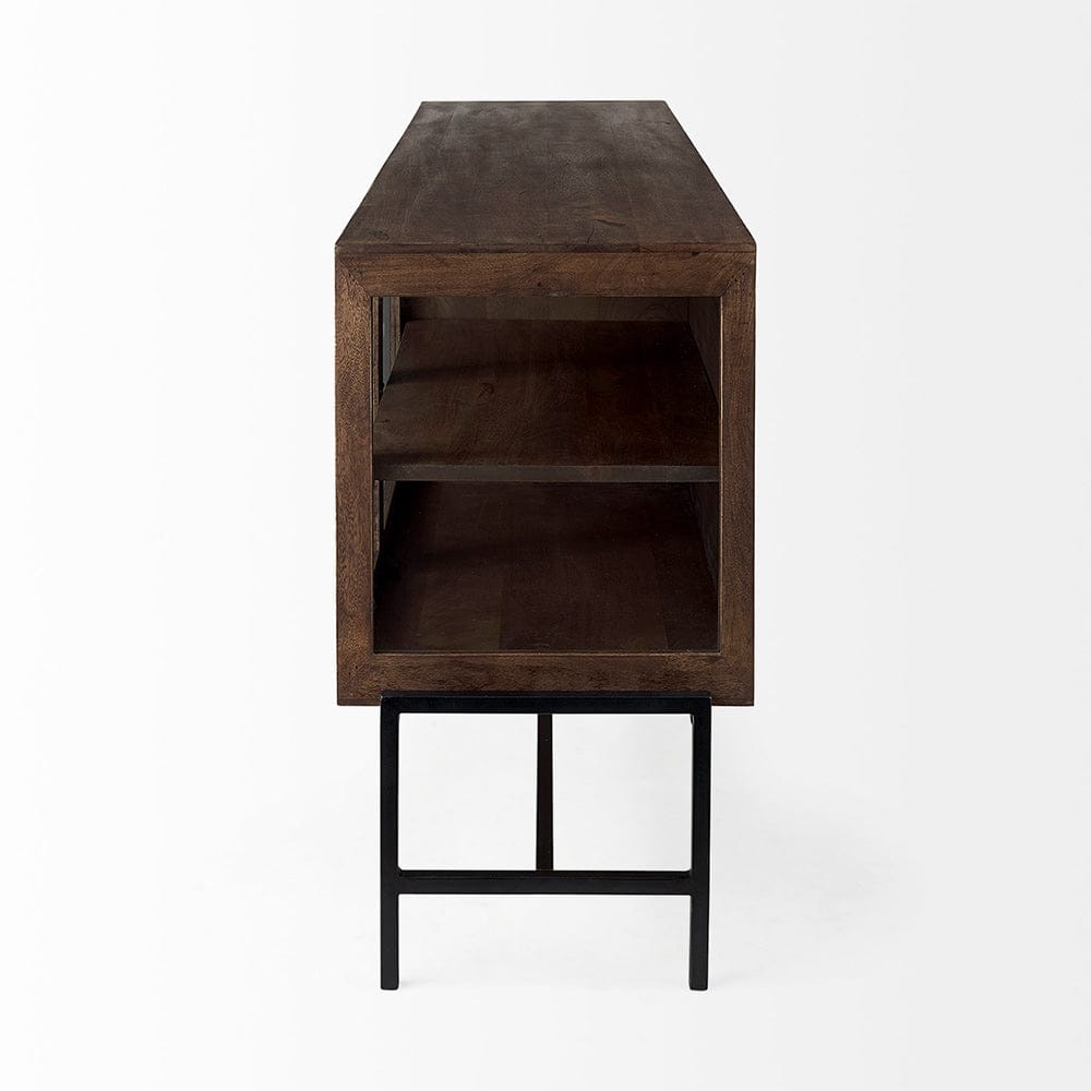 Mercana - Arelius 70L x 18W x 32H Medium Brown, Black Metal Base w/ 4 Glass Door Cabinets Sideboard - 69293 view 3