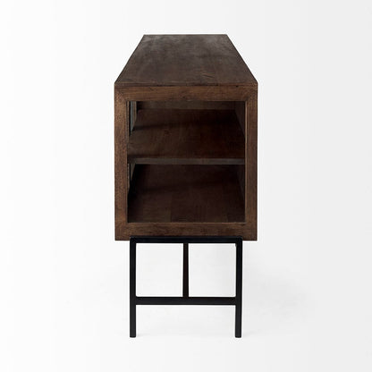 Mercana - Arelius 70L x 18W x 32H Medium Brown, Black Metal Base w/ 4 Glass Door Cabinets Sideboard - 69293 view 3