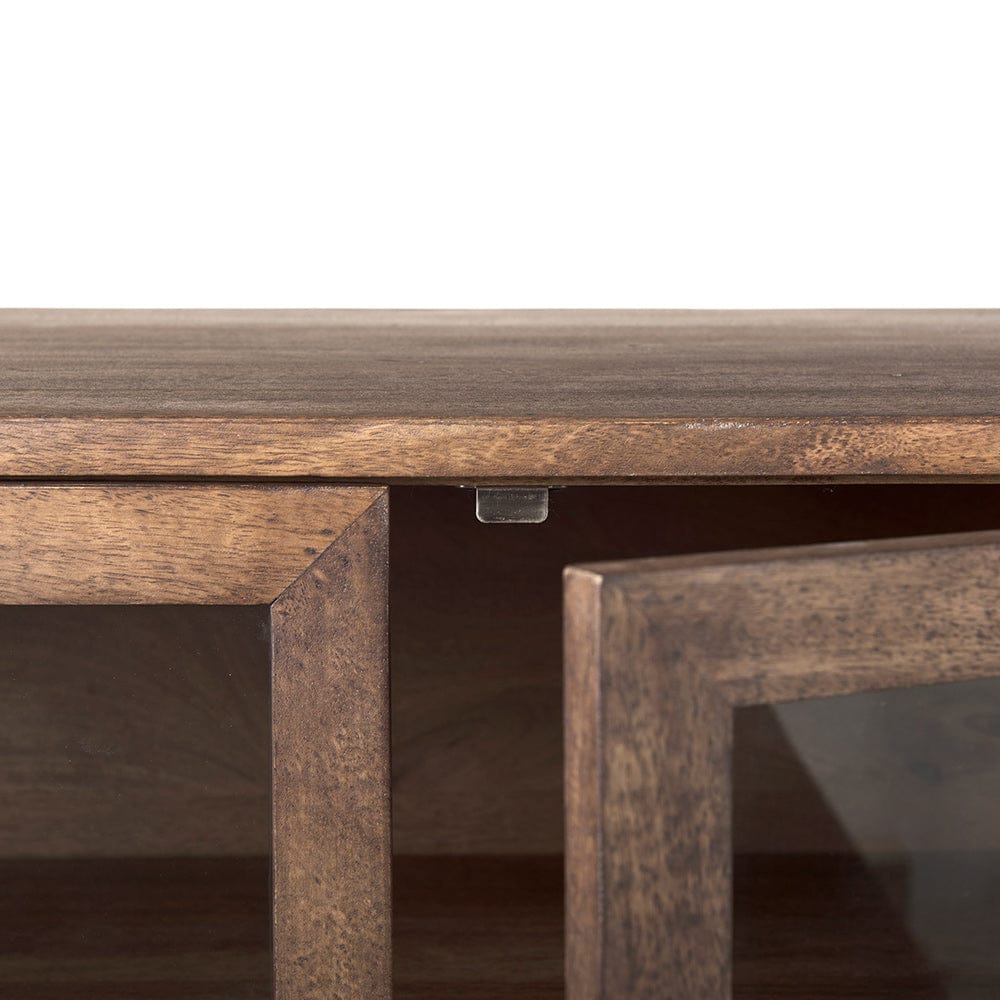 Mercana - Arelius 70L x 18W x 32H Medium Brown, Black Metal Base w/ 4 Glass Door Cabinets Sideboard - 69293 view 6