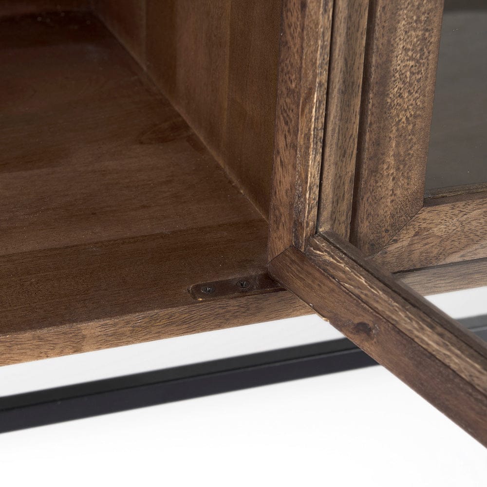 Mercana - Arelius 70L x 18W x 32H Medium Brown, Black Metal Base w/ 4 Glass Door Cabinets Sideboard - 69293 view 8