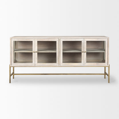 Mercana - Arelius 70L x 18W x 32H White Wood W/ Gold Metal Base 4 Door Glass Cabinet Sideboard - 69295_CLOSEOUT view 2