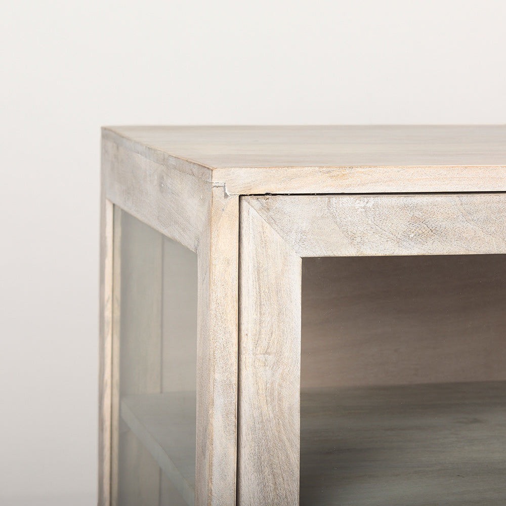 Mercana - Arelius 70L x 18W x 32H White Wood W/ Gold Metal Base 4 Door Glass Cabinet Sideboard - 69295_CLOSEOUT view 5