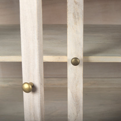 Mercana - Arelius 70L x 18W x 32H White Wood W/ Gold Metal Base 4 Door Glass Cabinet Sideboard - 69295_CLOSEOUT view 7