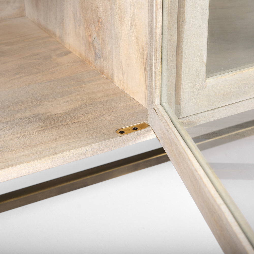 Mercana - Arelius 70L x 18W x 32H White Wood W/ Gold Metal Base 4 Door Glass Cabinet Sideboard - 69295_CLOSEOUT view 8