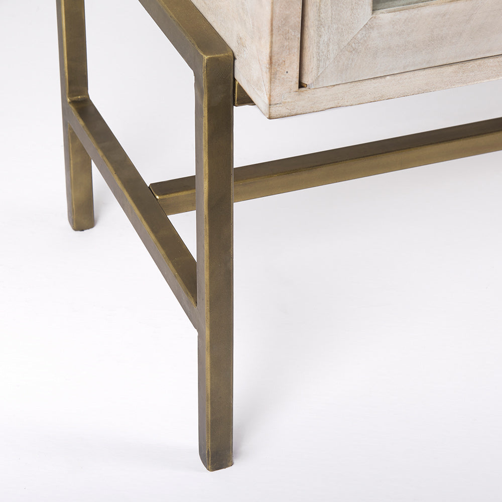 Mercana - Arelius 70L x 18W x 32H White Wood W/ Gold Metal Base 4 Door Glass Cabinet Sideboard - 69295_CLOSEOUT view 9