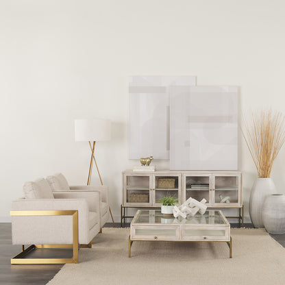 Mercana - Arelius 70L x 18W x 32H White Wood W/ Gold Metal Base 4 Door Glass Cabinet Sideboard - 69295_CLOSEOUT view 11