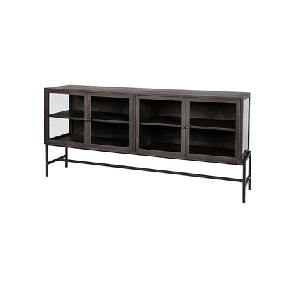 Mercana - Arelius 70x18 Black-Brown Wood, Black Metal Base w/ 4 Glass Cabinet Doors Sideboard - 69011 view 1
