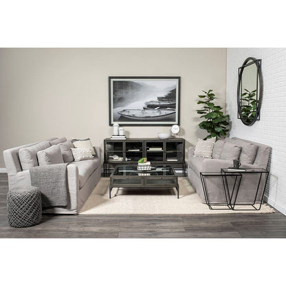 Mercana - Arelius 70x18 Black-Brown Wood, Black Metal Base w/ 4 Glass Cabinet Doors Sideboard - 69011 view 3