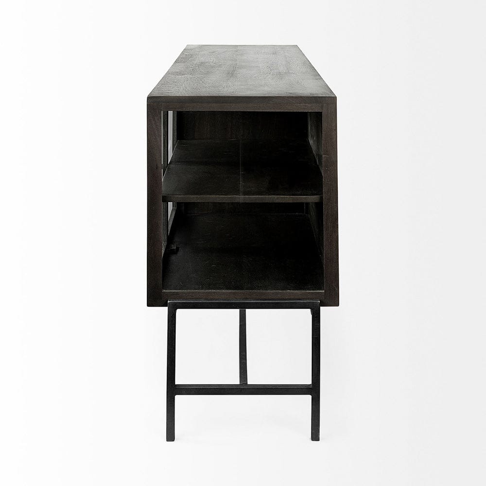 Mercana - Arelius 70x18 Black-Brown Wood, Black Metal Base w/ 4 Glass Cabinet Doors Sideboard - 69011 view 4