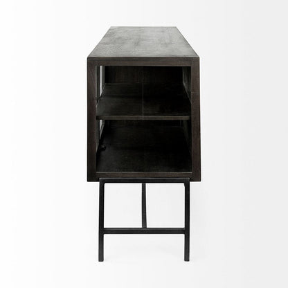 Mercana - Arelius 70x18 Black-Brown Wood, Black Metal Base w/ 4 Glass Cabinet Doors Sideboard - 69011 view 4