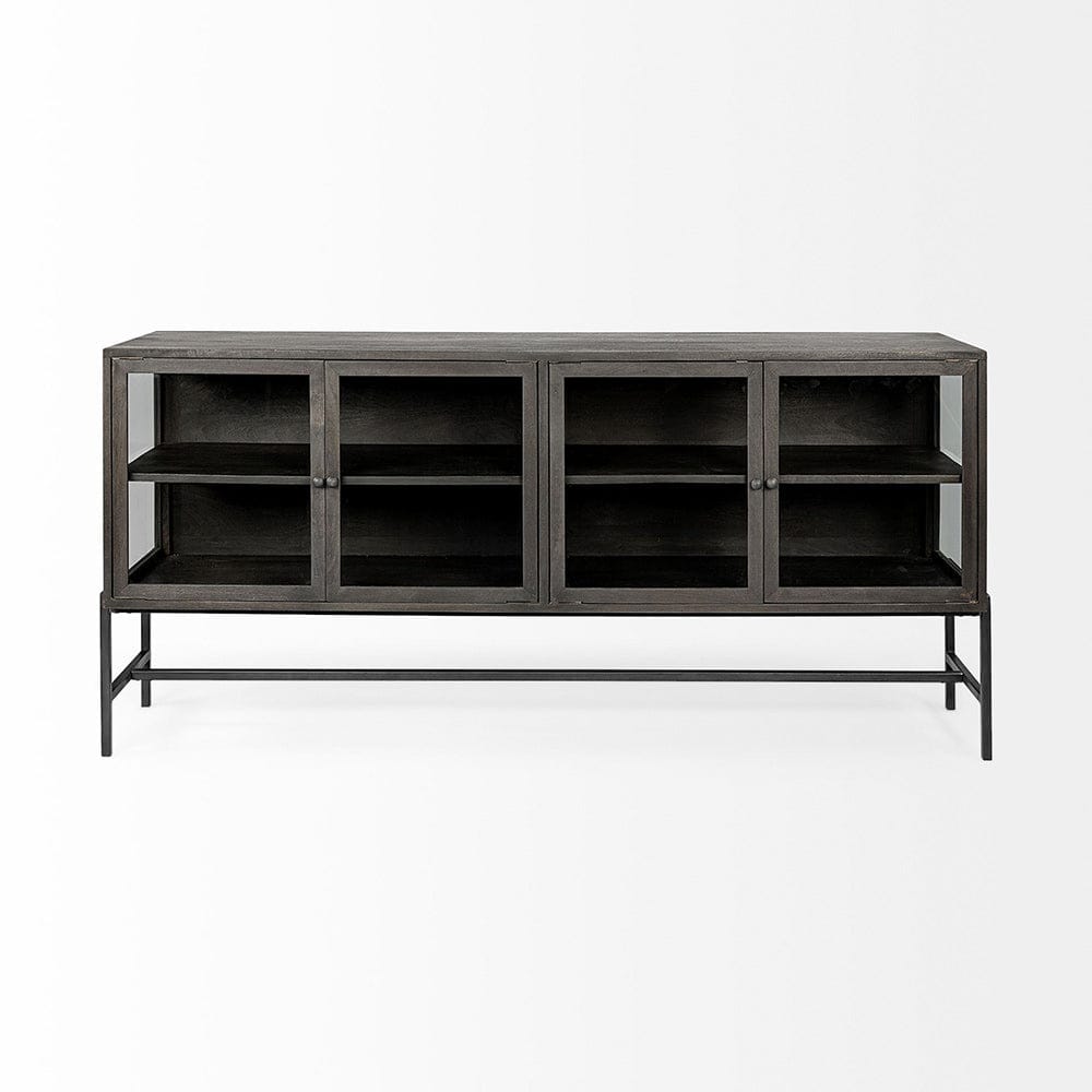 Mercana - Arelius 70x18 Black-Brown Wood, Black Metal Base w/ 4 Glass Cabinet Doors Sideboard - 69011 view 5
