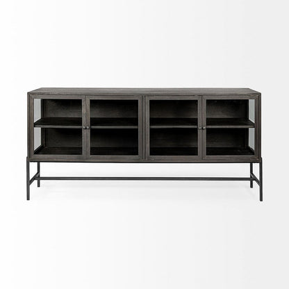 Mercana - Arelius 70x18 Black-Brown Wood, Black Metal Base w/ 4 Glass Cabinet Doors Sideboard - 69011 view 5