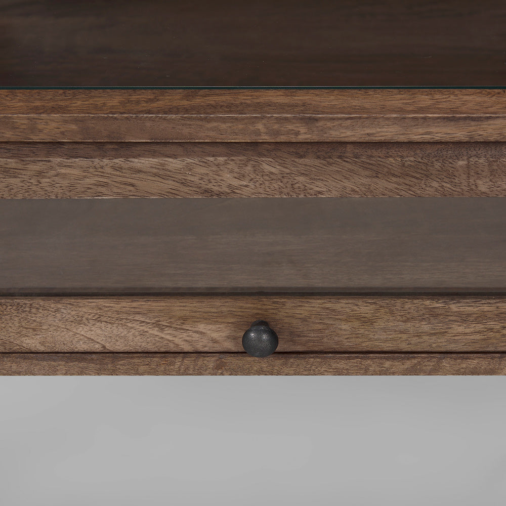 Mercana - Arelius Rectangular Glass-Top Medium Brown Wood w/ Black Metal Base Display Coffee Table - 69747 view 6