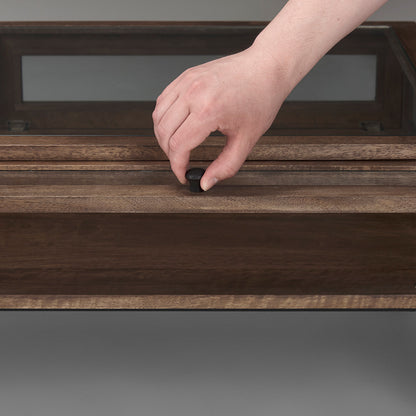 Mercana - Arelius Rectangular Glass-Top Medium Brown Wood w/ Black Metal Base Display Coffee Table - 69747 view 7