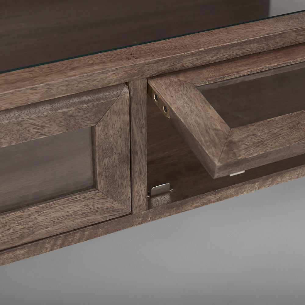 Mercana - Arelius Rectangular Glass-Top Medium Brown Wood w/ Black Metal Base Display Coffee Table - 69747 view 8