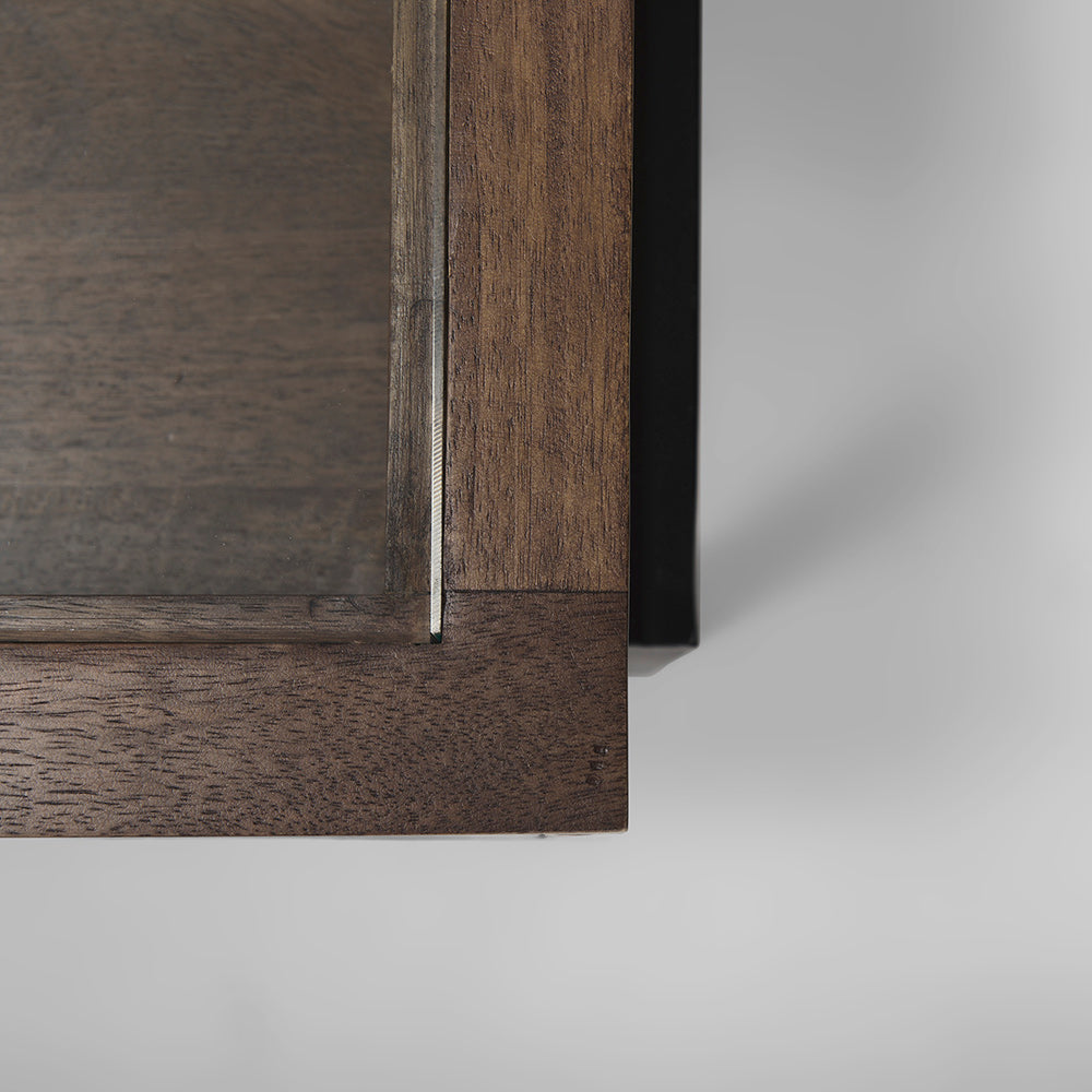 Mercana - Arelius Rectangular Glass-Top Medium Brown Wood w/ Black Metal Base Display Coffee Table - 69747 view 9