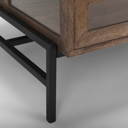 Mercana - Arelius Rectangular Glass-Top Medium Brown Wood w/ Black Metal Base Display Coffee Table - 69747 view 10