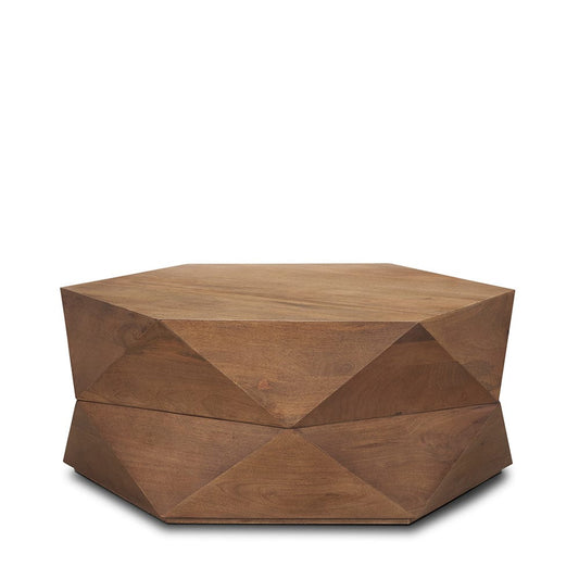 Mercana - Arreto Hexagonal Hinged Solid Wood Top and Base Coffee Table, Medium Brown - 70566 view 1