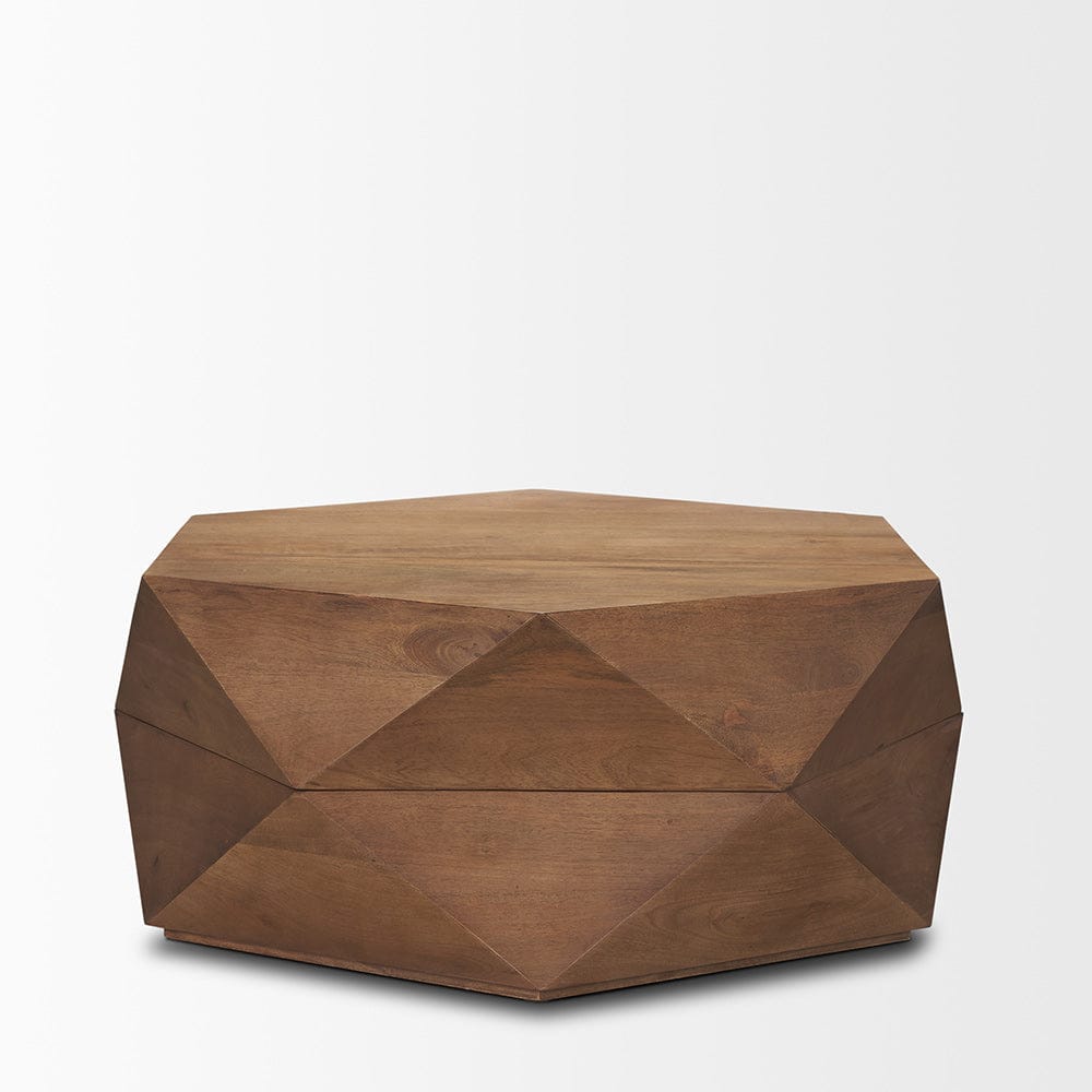 Mercana - Arreto Hexagonal Hinged Solid Wood Top and Base Coffee Table, Medium Brown - 70566 view 2