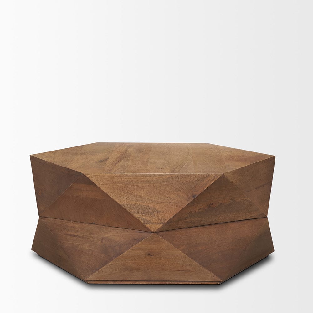 Mercana - Arreto Hexagonal Hinged Solid Wood Top and Base Coffee Table, Medium Brown - 70566 view 3