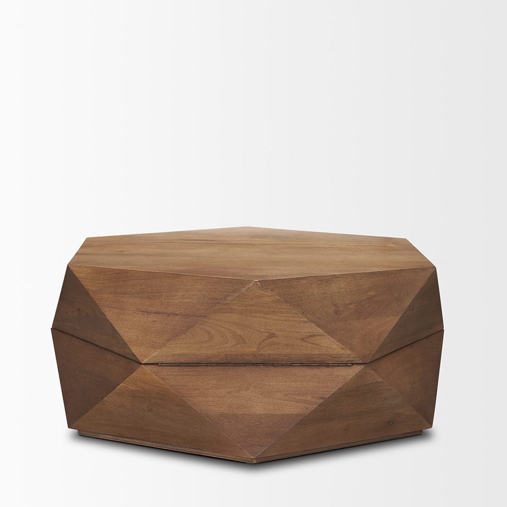 Mercana - Arreto Hexagonal Hinged Solid Wood Top and Base Coffee Table, Medium Brown - 70566 view 4
