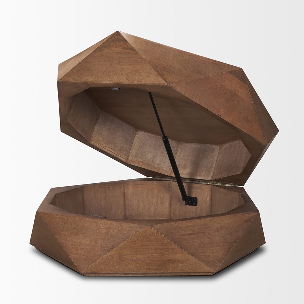 Mercana - Arreto Hexagonal Hinged Solid Wood Top and Base Coffee Table, Medium Brown - 70566 view 5