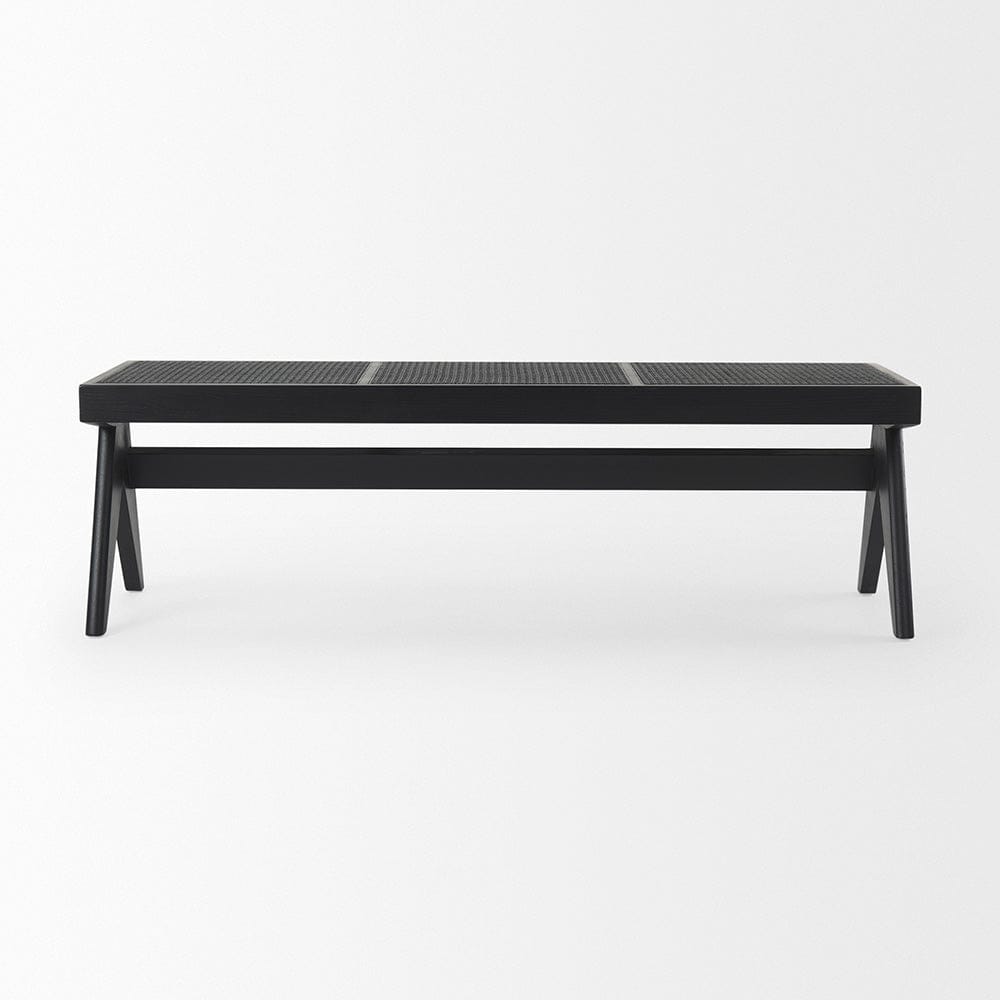 Mercana - Arvin 59.1L x 17.7W x 18.1H Black Wooden Bench - 70069_CLOSEOUT view 2