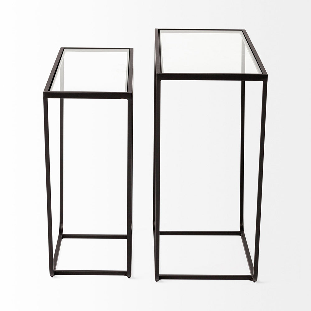 Mercana - Arya 24L x 10W Black Rectangular Glass Top Iron Frame Accent Table (Set of 2) - 68941 view 5