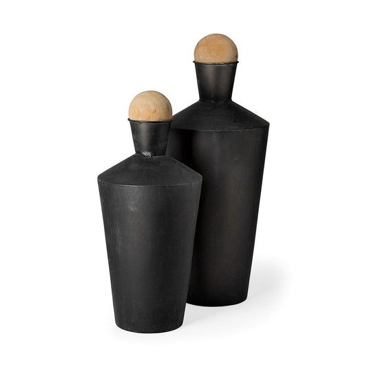 Mercana - Asher Set of Two Black Metal Urns - 68983 view 1